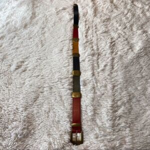 Brighton Vintage Multi-colored Leather Belt With Gold Tone Hardware